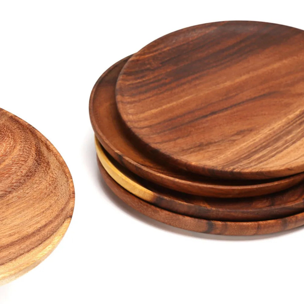 A Variety Of Acacia Solid Wood Round Dishes Unpainted Wooden Dishes