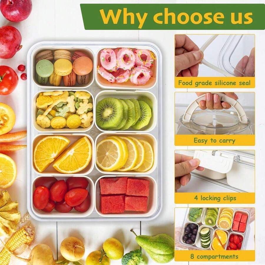 Divided Snack Box With Lid Clear Food Storage Container With Colorful Compartments Reusable Bento Organizer For Snacks Fruits Nuts And Meal Prep