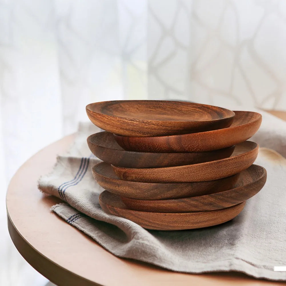 A Variety Of Acacia Solid Wood Round Dishes Unpainted Wooden Dishes