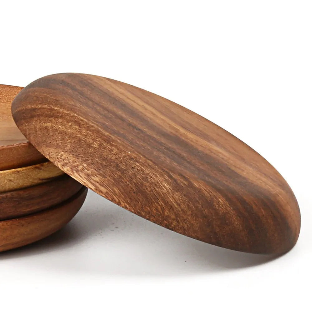 A Variety Of Acacia Solid Wood Round Dishes Unpainted Wooden Dishes