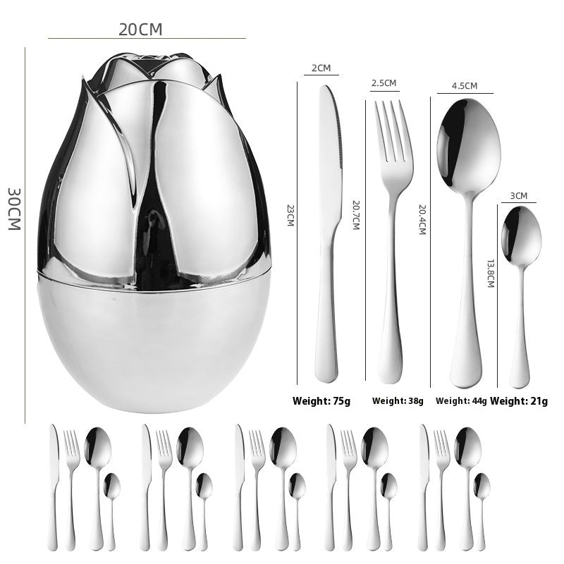 24 Pieces Stainless Steel Knife Fork And Spoon Western Dinner Set Ornaments