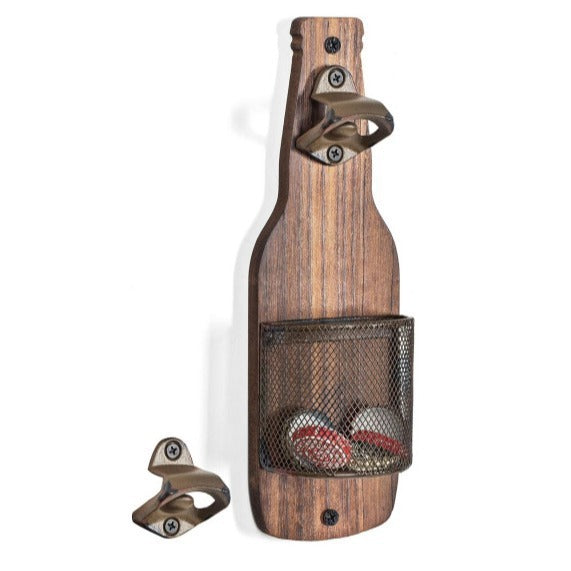 Creative Bar Restaurant Decoration Iron Bottle Cap Storage Basket Wall-mounted Solid Wood Can Openers