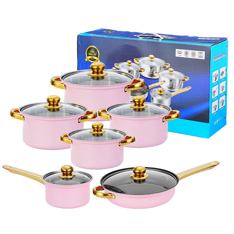 Gold Dual-sided Stockpot Colorful 12-piece Set