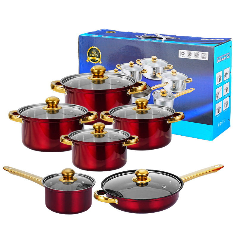 Gold Dual-sided Stockpot Colorful 12-piece Set