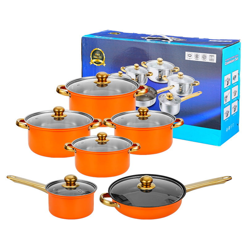 Gold Dual-sided Stockpot Colorful 12-piece Set