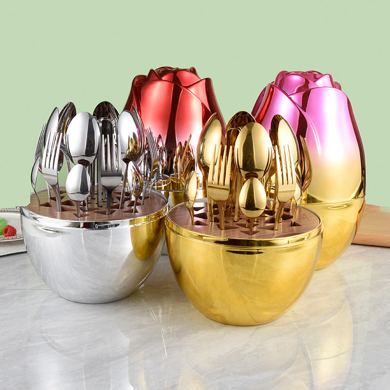 24 Pieces Stainless Steel Knife Fork And Spoon Western Dinner Set Ornaments