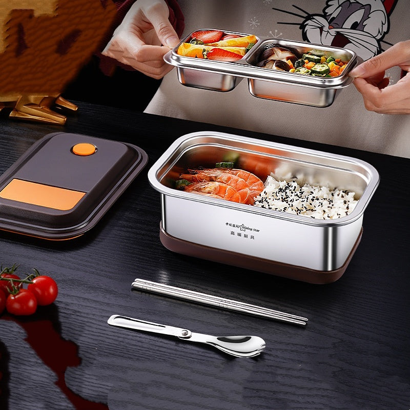 304 Stainless Steel Lunch Box Student Large Capacity Double Deck Compartment Bento Box