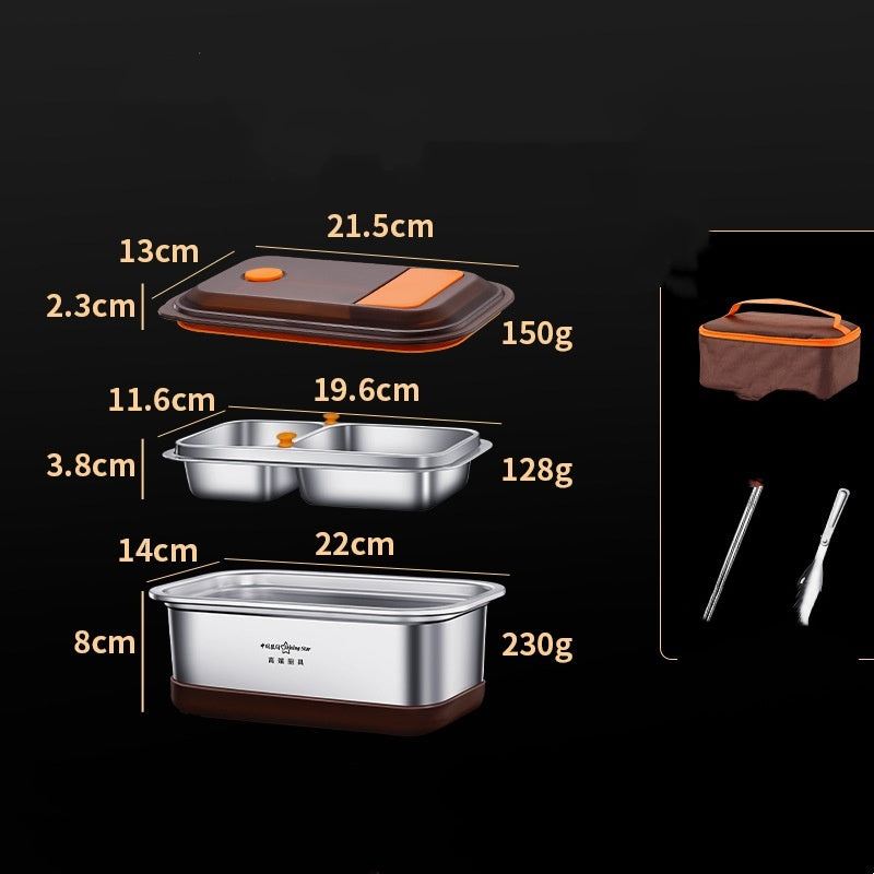 304 Stainless Steel Lunch Box Student Large Capacity Double Deck Compartment Bento Box
