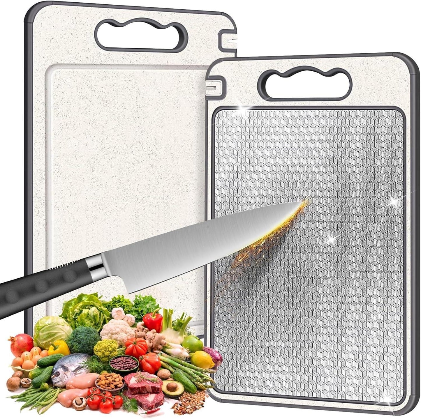 304 Stainless Steel Cutting Board With Sharpener Chopping Board Double-sided Available