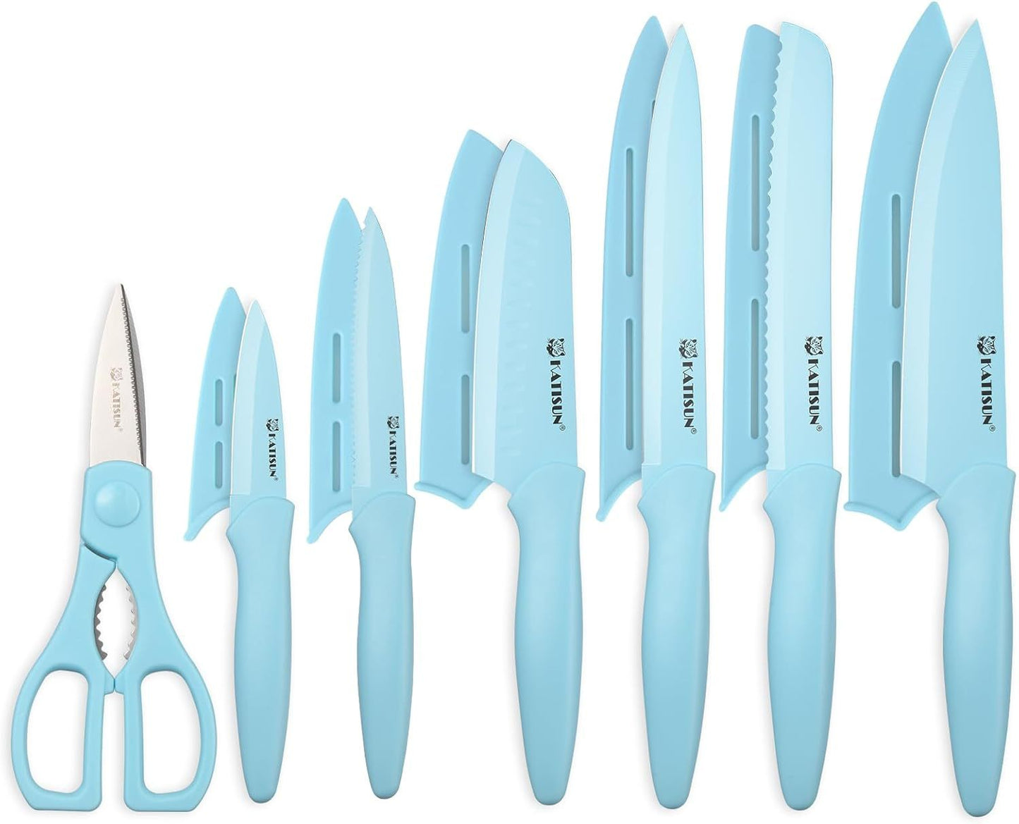 13-piece Pink Non-stick Coated Kitchen Knife Set In A Box Rust-resistant And Dishwasher-safe Includes 6 Knives With Knife Sheath And Kitchen Scissors
