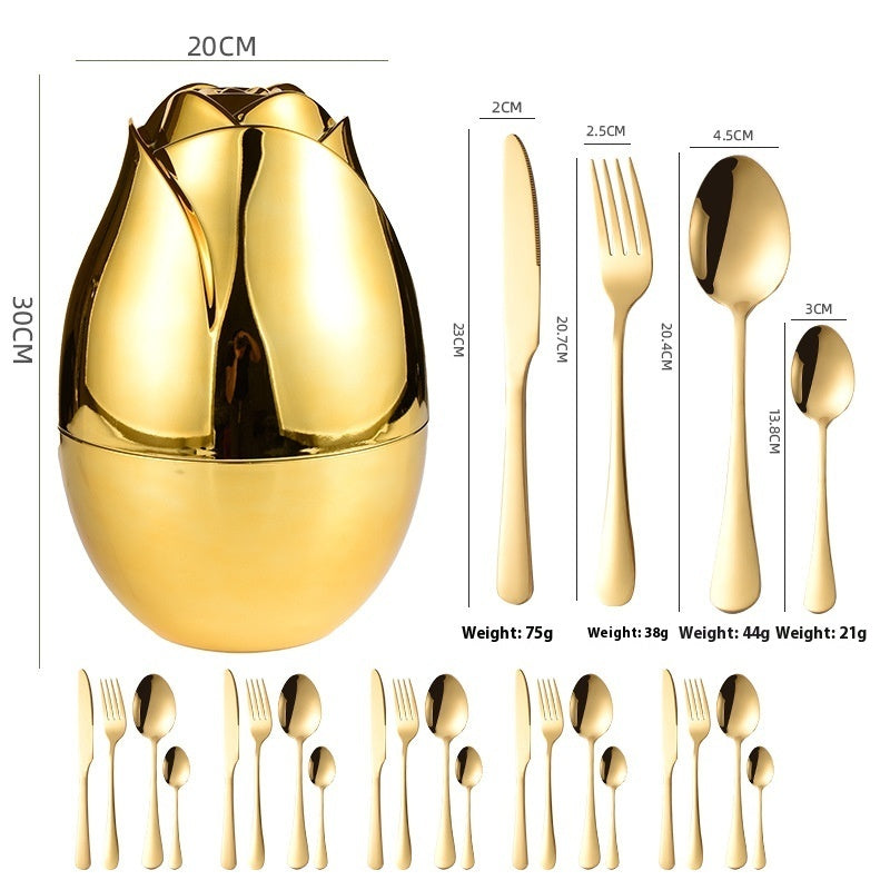 24 Pieces Stainless Steel Knife Fork And Spoon Western Dinner Set Ornaments