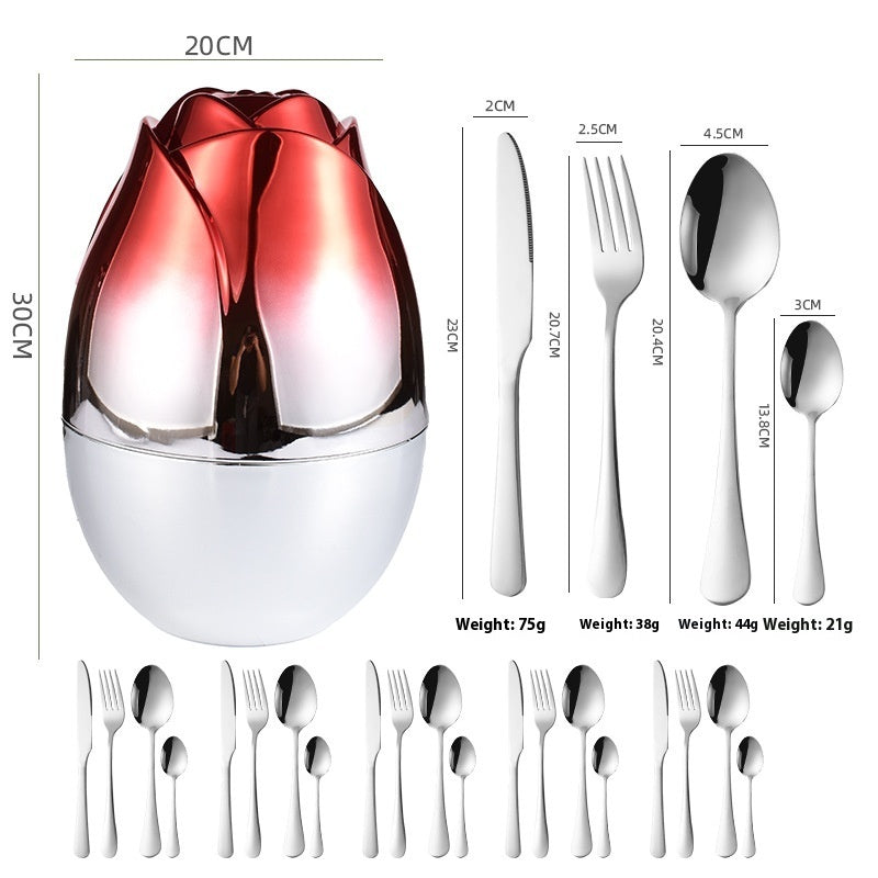 24 Pieces Stainless Steel Knife Fork And Spoon Western Dinner Set Ornaments